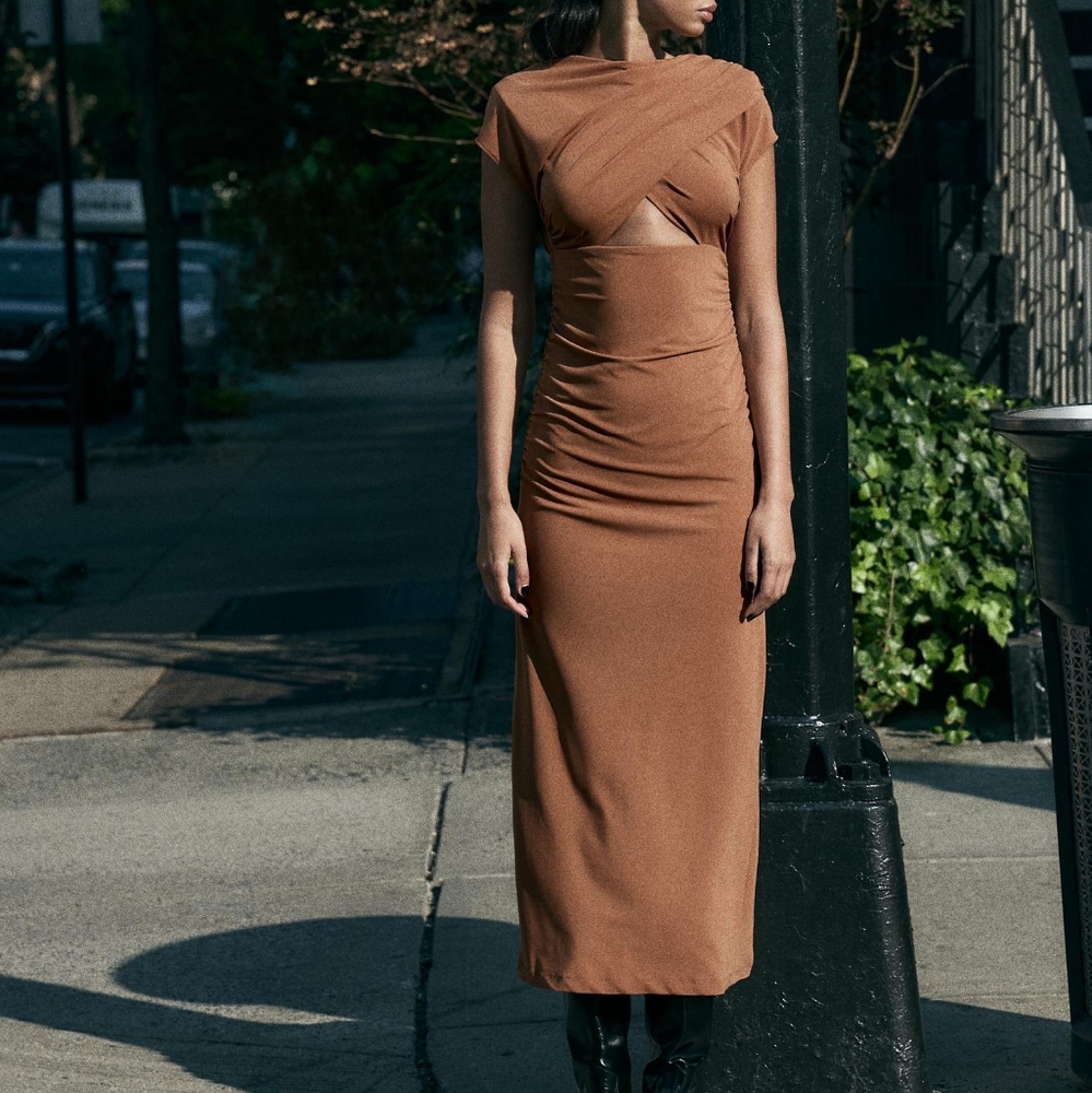 ZARA DRAPED CUT OUT DRESS - Picture 5 of 15